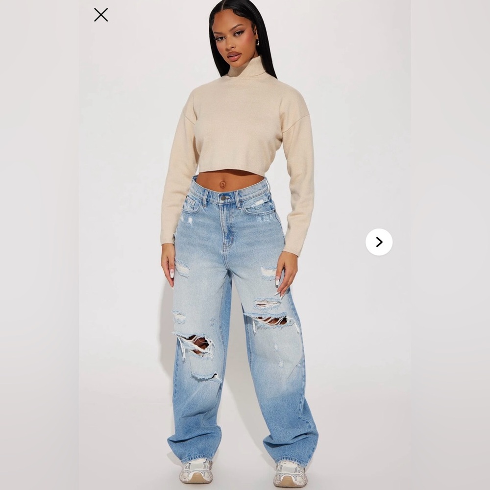 Fashion Nova Light Blue Distressed Boyfriend Jeans